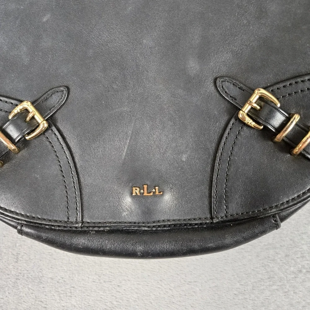 Lauren Ralph Lauren Womens Leather Magnet Close Crossbody Shoulder Handbag Black